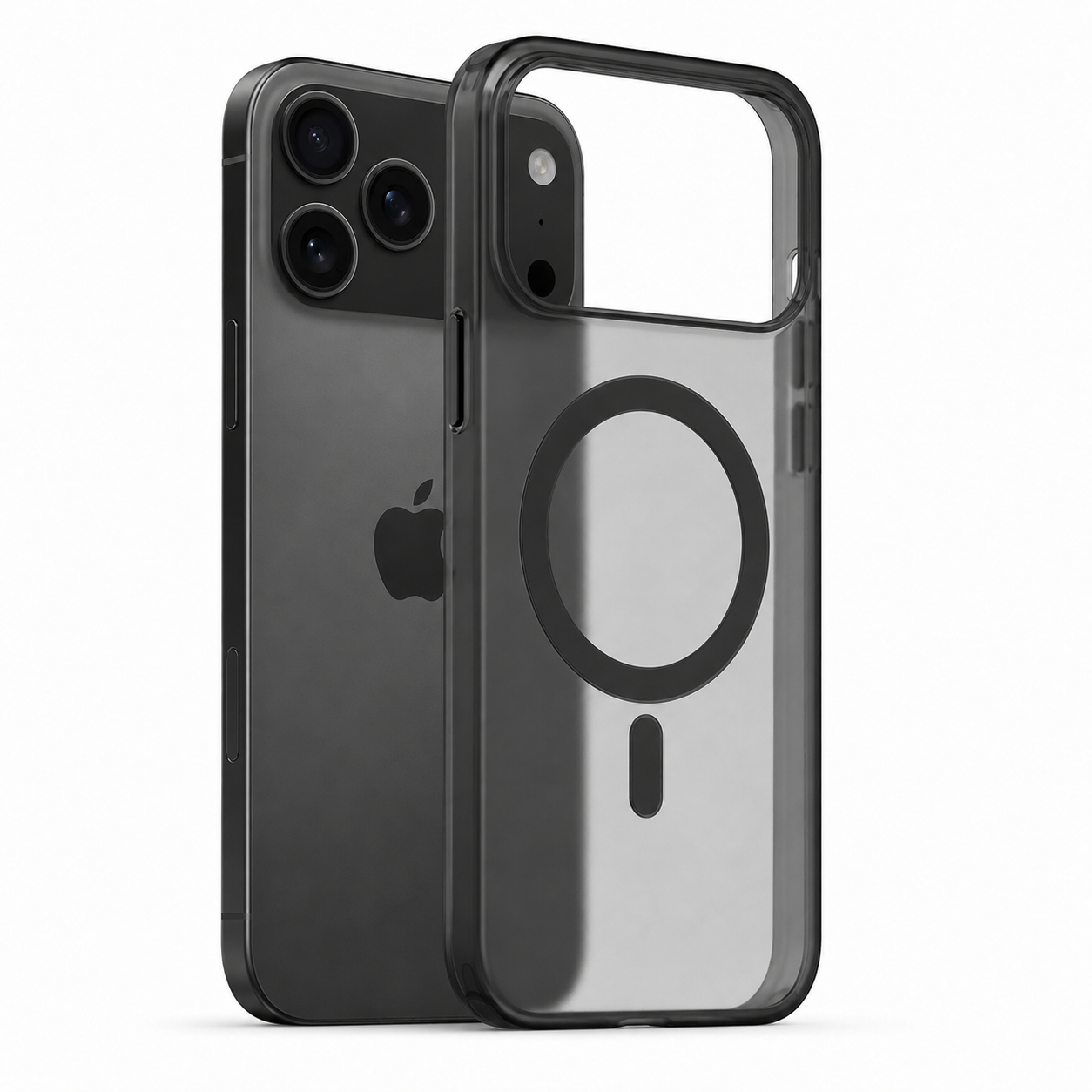 iPhone 17 Pro Black frosted case, MagSafe compatible phone cover, transparent smartphone case