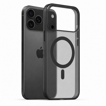 iPhone 17 Pro Black frosted case, MagSafe compatible phone cover, transparent smartphone case