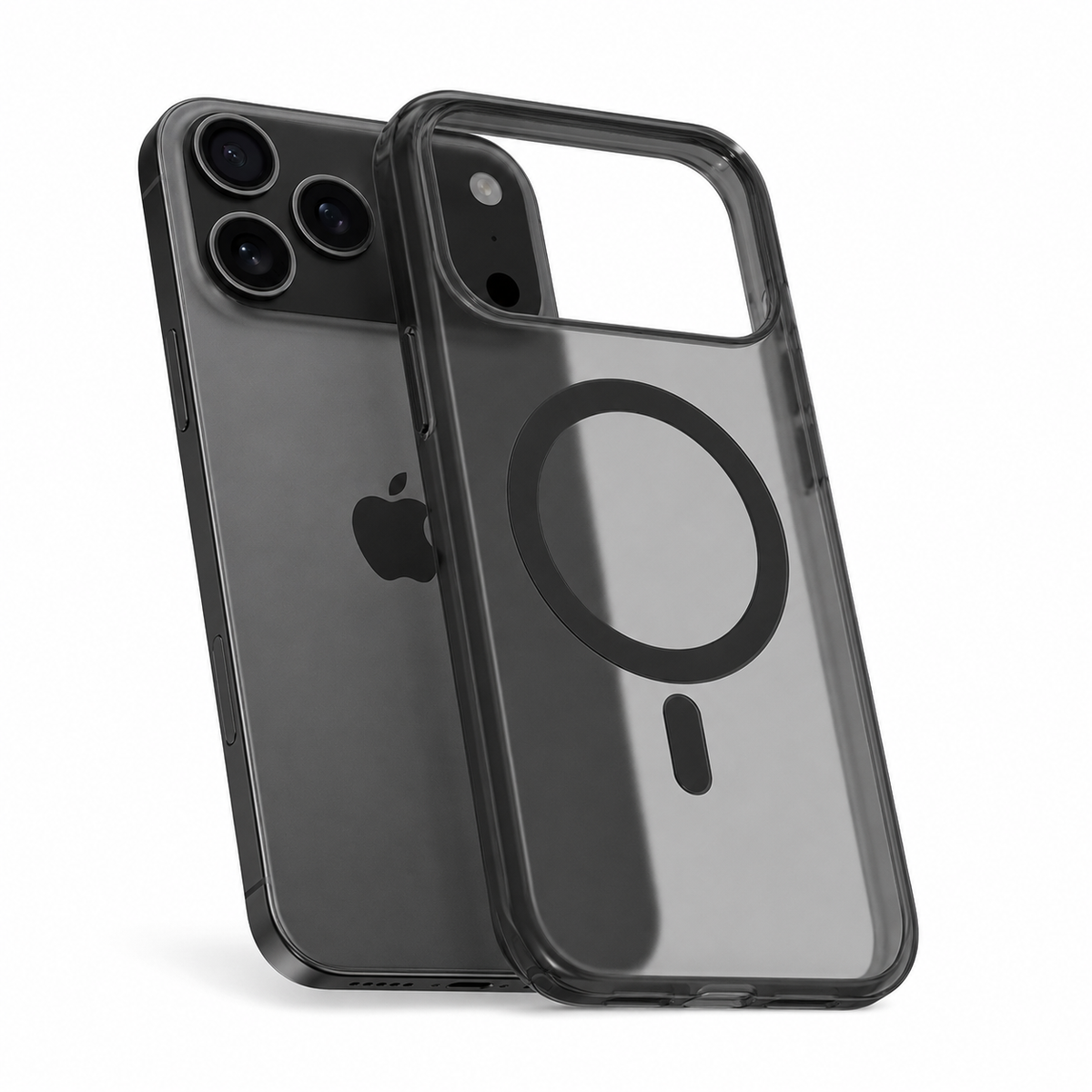 Black MagSafe frosted phone case, slim protective smartphone cover, durable mobile case
