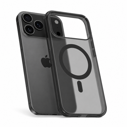 Black MagSafe frosted phone case, slim protective smartphone cover, durable mobile case