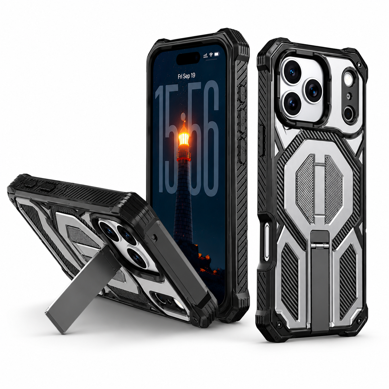 MagSafe rugged armor smartphone case for iPhone 17 Pro, impact-resistant mobile cover