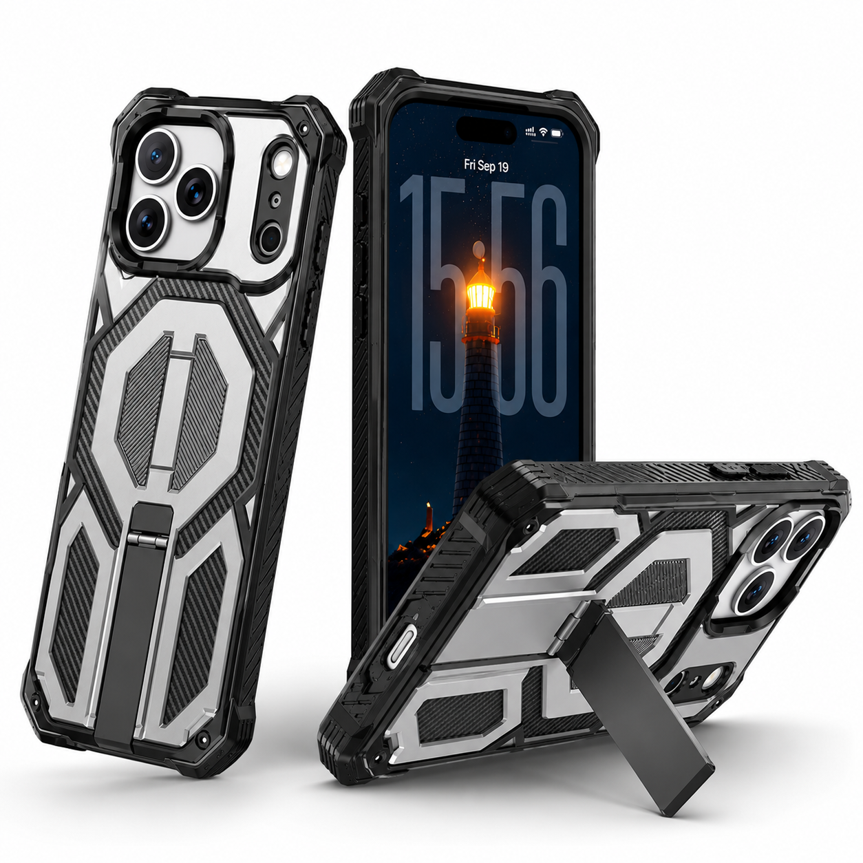 Military-grade protective phone case for Apple iPhone 17 Pro, grey rugged cover