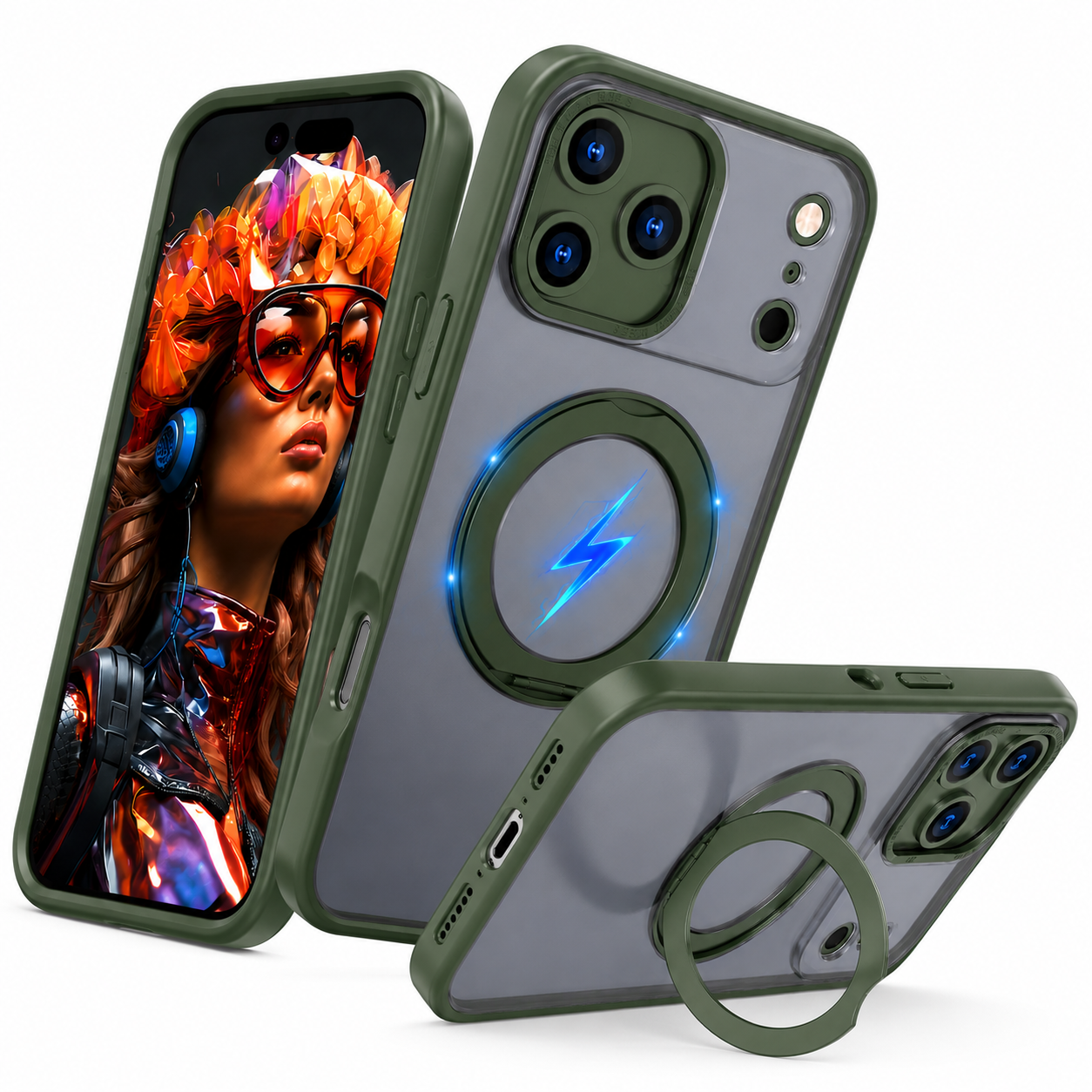 Apple iPhone 17 Pro Max Green Protective Case with MagSafe Ring Stand