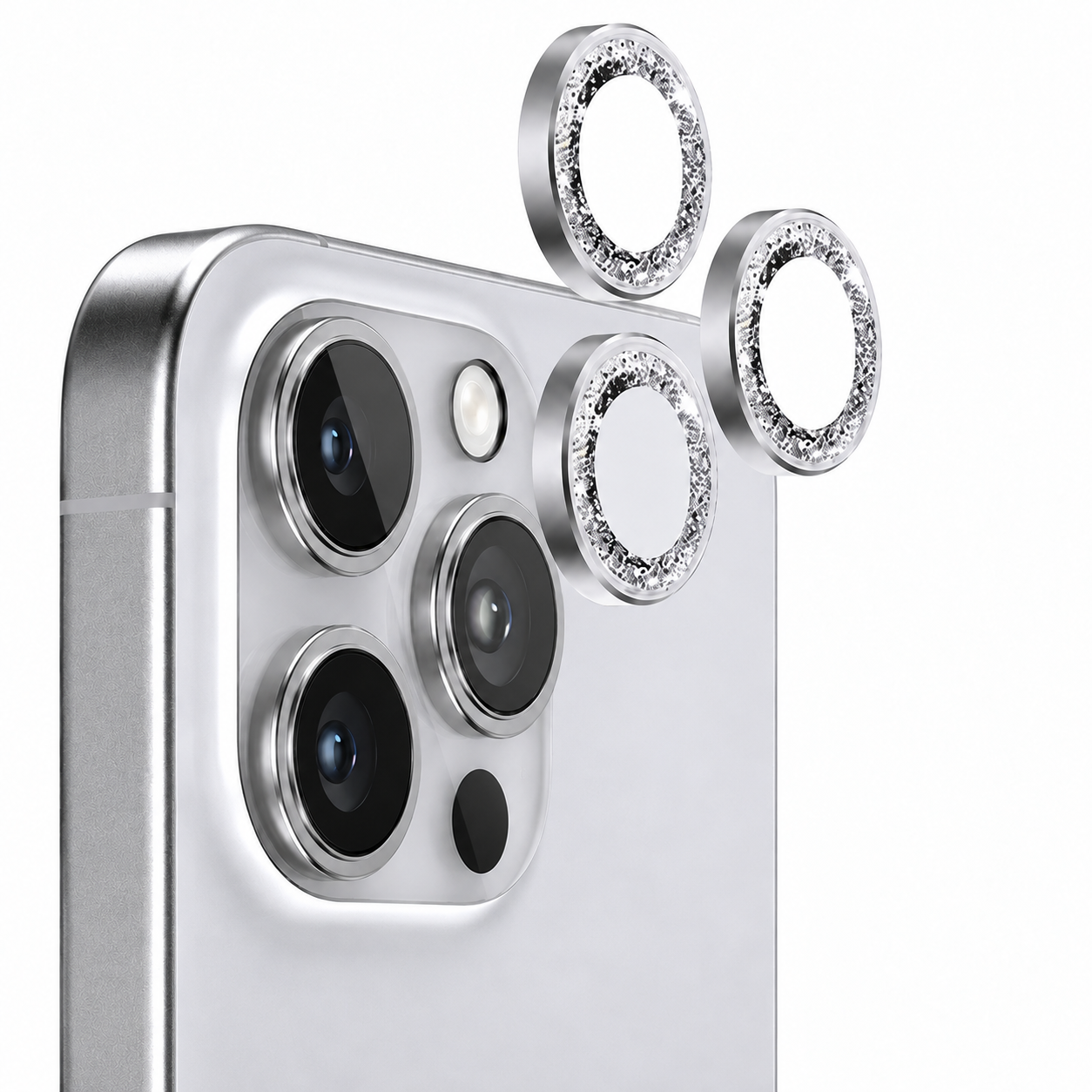 Shiny Silver Ring Protective Case for Apple iPhone 16 Pro Max