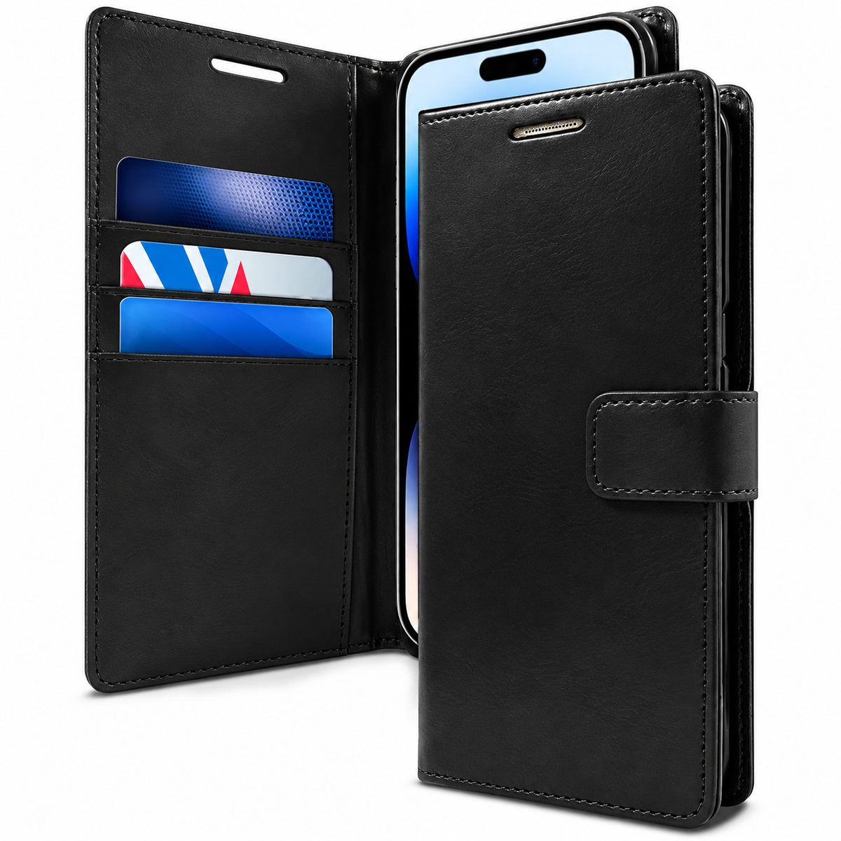 Goospery BlueMoon Leather Wallet Case for Apple iPhone 14 Pro - Black - main product view