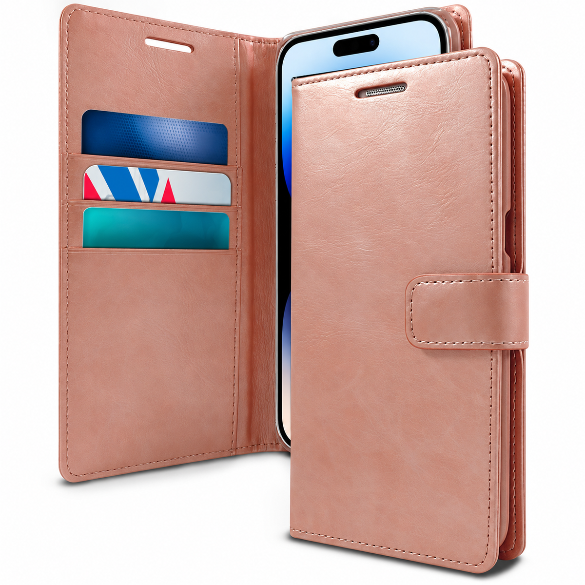 Goospery BlueMoon Leather Wallet Case for Apple iPhone 13 Pro Max - Rose Gold - main product view
