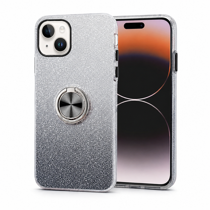 3-in-1 Glitter Ring Case for Apple iPhone 13 - Black/Silver