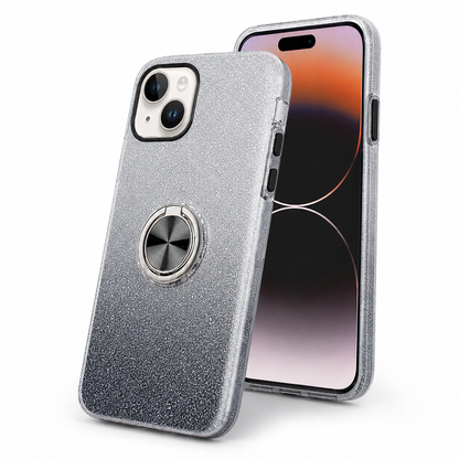3-in-1 Glitter Ring Case for Apple iPhone 13 - Black/Silver