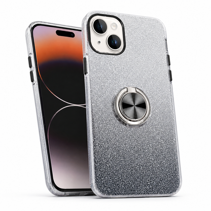 3-in-1 Glitter Ring Case for Apple iPhone 14 - Black/Silver