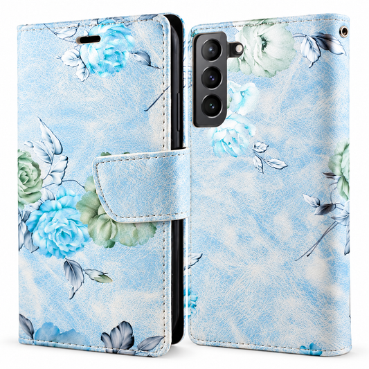 Floral Wallets for Samsung Galaxy S23 Plus - Blue