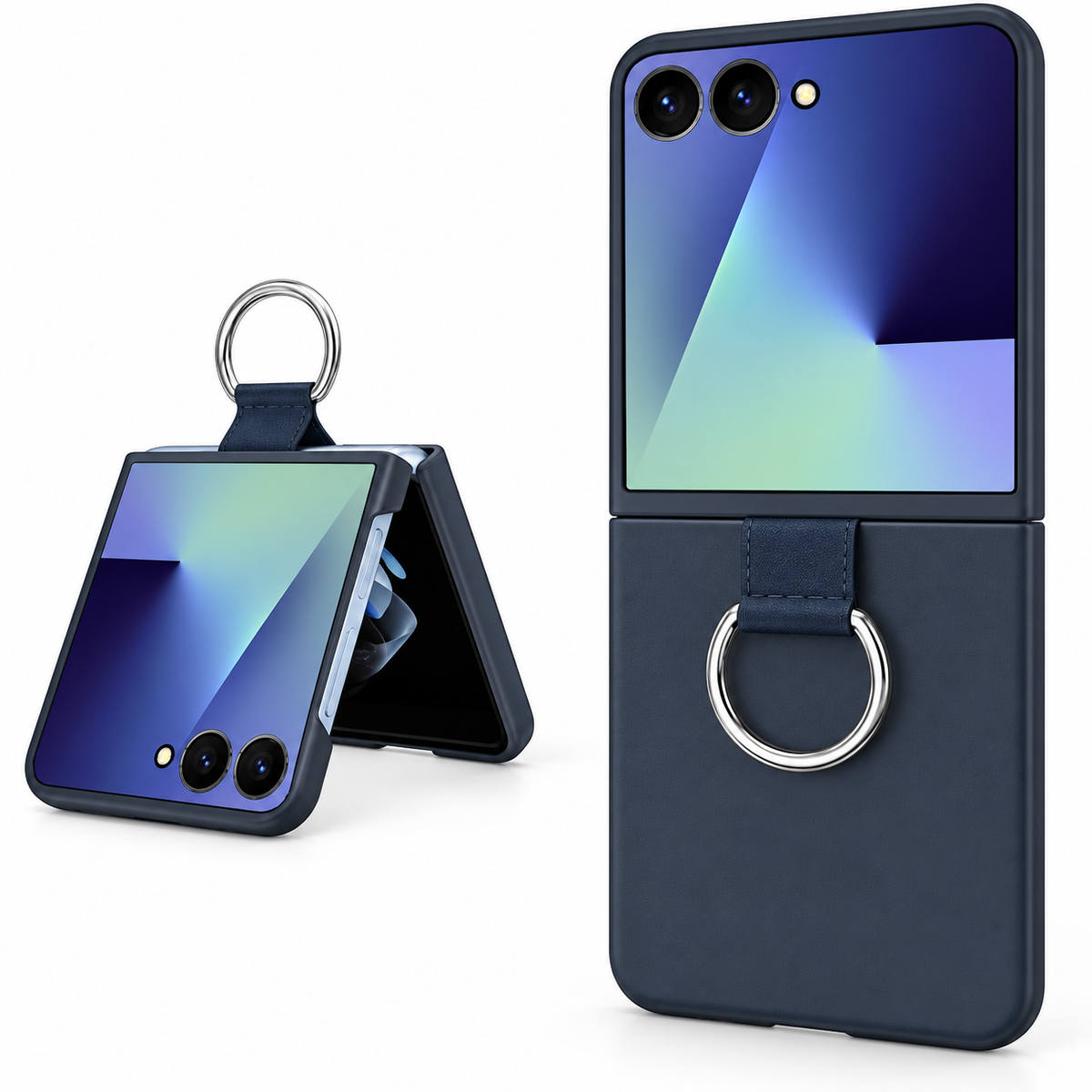 Luxury Leather Ring Case for Samsung Galaxy Z Flip 8 - Navy