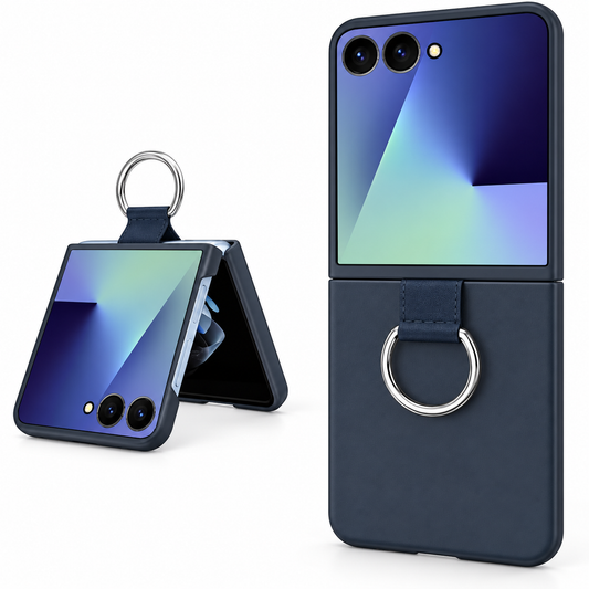 Luxury Leather Ring Case for Samsung Galaxy Z Flip 8 - Navy