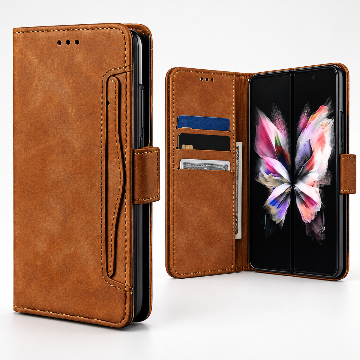 Photo ID Wallet for Samsung Galaxy Z Fold 5 - Brown
