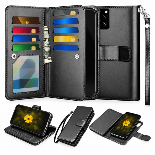 Bifold 9 Card Detachable Wallet Case for Samsung Galaxy S20 Plus - Black