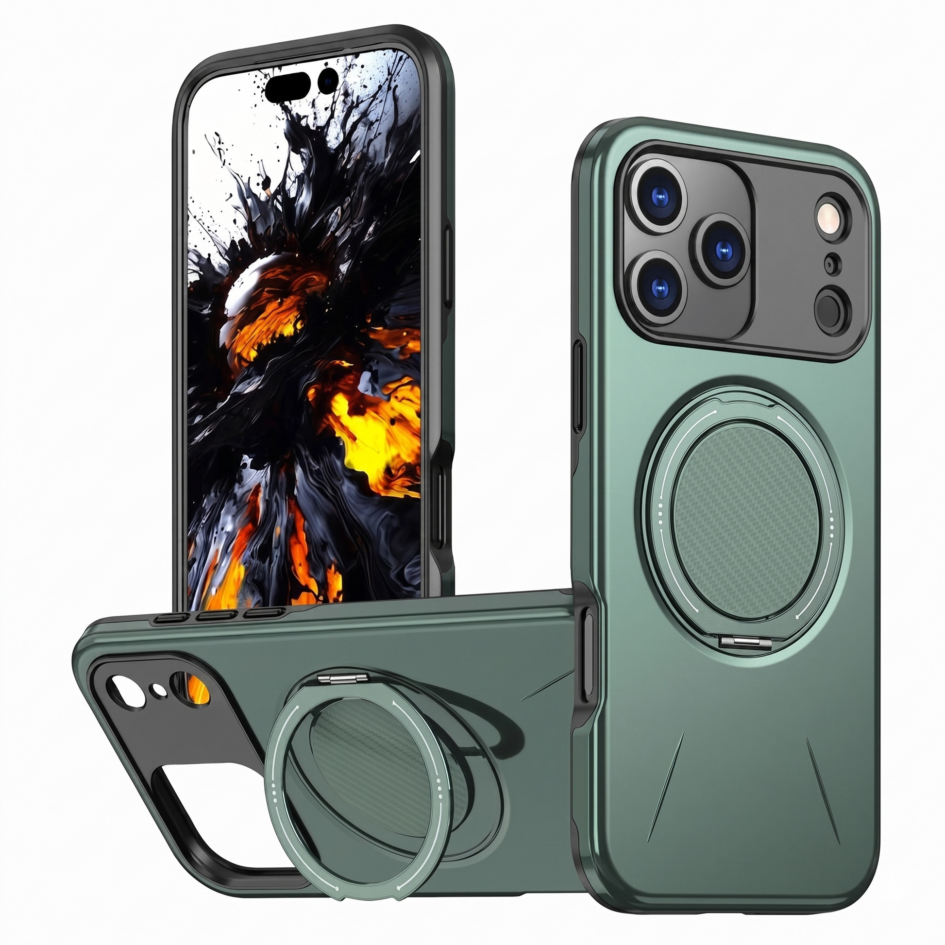 Green iPhone 17 Pro Max MagSafe Case, Forge Ring Phone Case, Shockproof Protective Cover