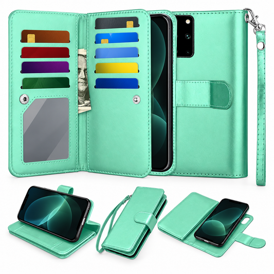 Bifold 9 Card Detachable Wallet Case for Samsung Galaxy S20 Plus - Teal