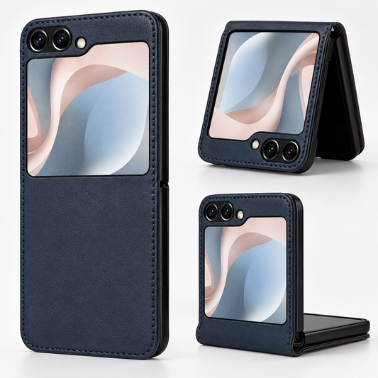 Navy Samsung Galaxy Z Flip 5 phone case, Leather Feel Back Plate design, mobile phone cover design