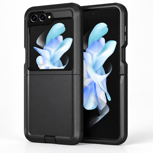 Black Samsung Galaxy Z Flip 5 phone case, Triple Protection Case design, mobile phone cover design
