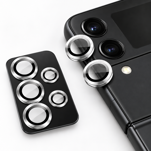 White Samsung Galaxy Z Flip 4 camera protector, Camera Ring Protector design, phone camera lens protection