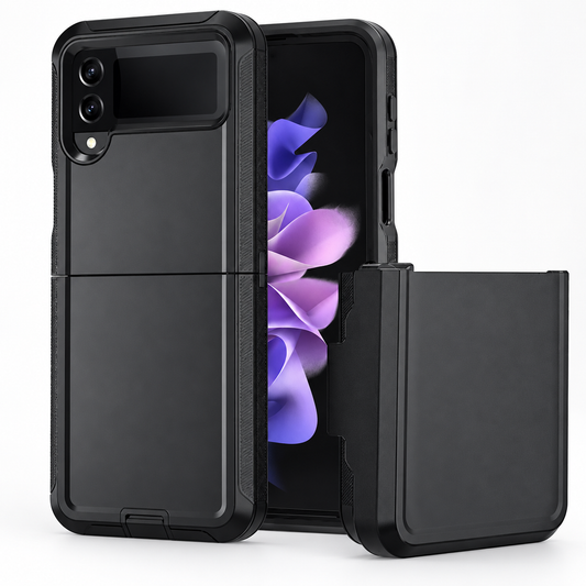 Black Samsung Galaxy Z Flip 4 phone case, Triple Protection Case design, mobile phone cover design