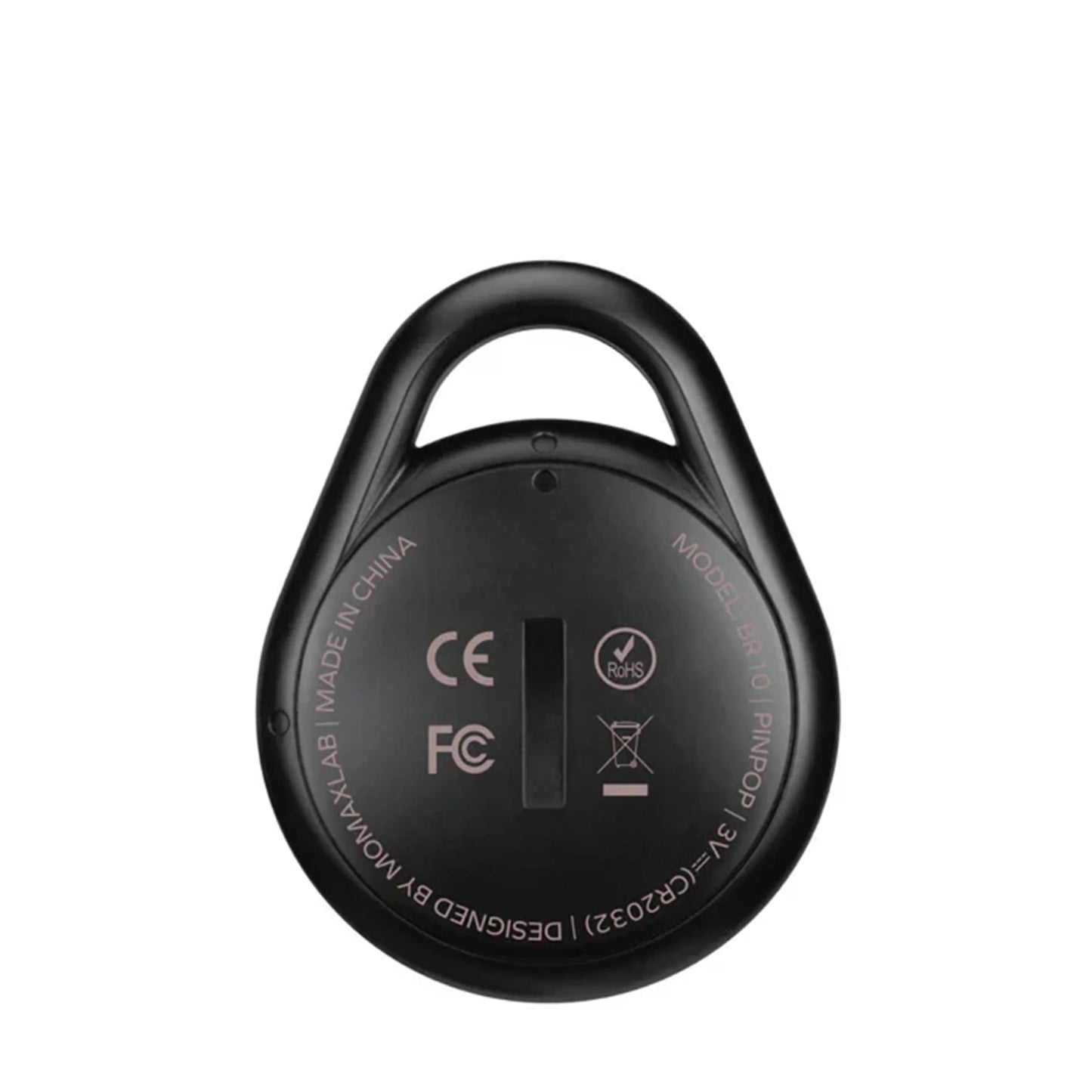 future tech gadgets Canada. smart tech store Canada. Momax Pinpop Lite Find My Tracker. Gallery image 3. The image shows a black, round smart lock viewed from the back, centered in the frame. The surface is smooth with a matte finish, and the lock features a prominent loop at the top for attachment.