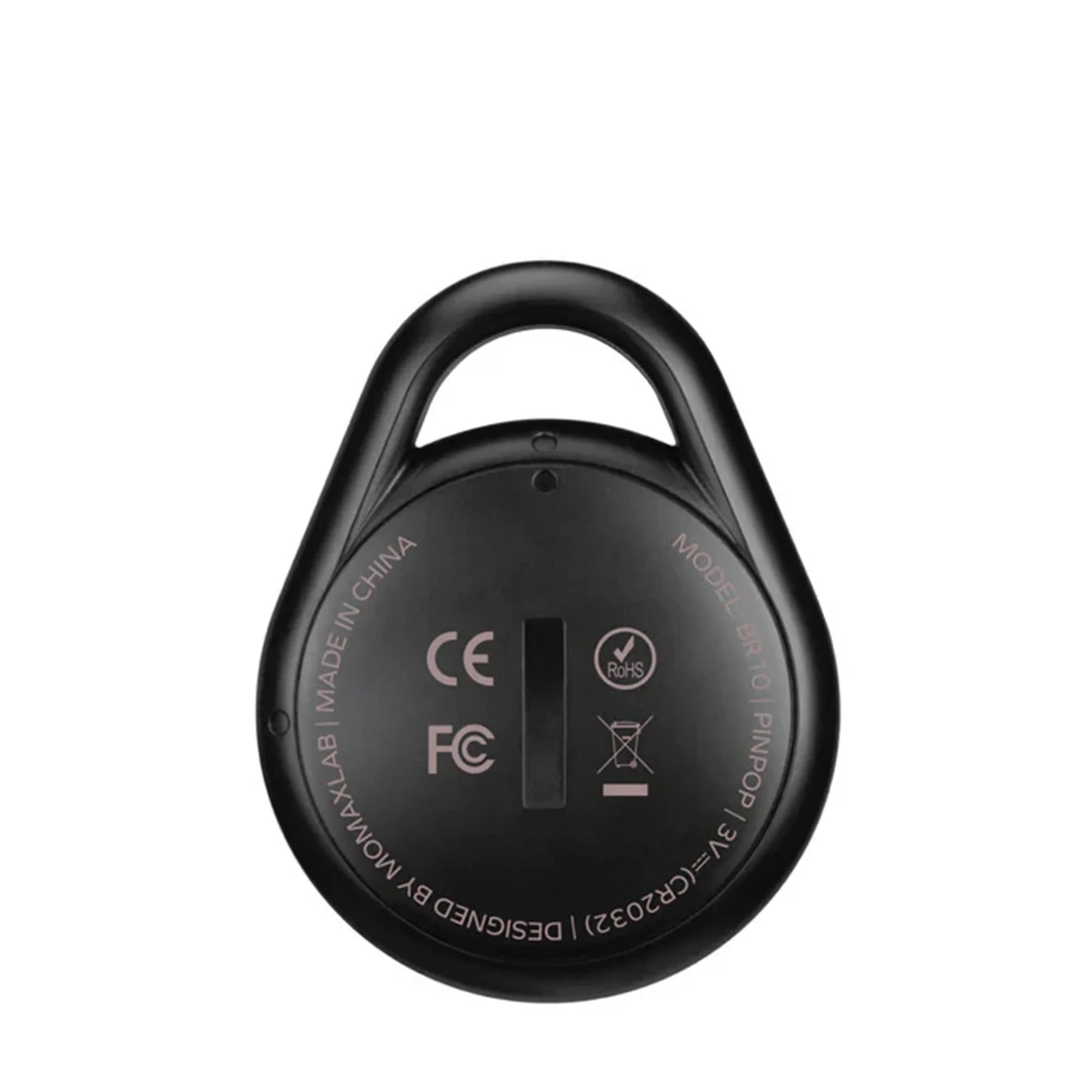 future tech gadgets Canada. smart tech store Canada. Momax Pinpop Lite Find My Tracker. Gallery image 3. The image shows a black, round smart lock viewed from the back, centered in the frame. The surface is smooth with a matte finish, and the lock features a prominent loop at the top for attachment.