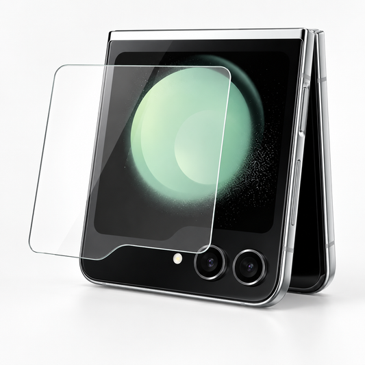 Clear Samsung Galaxy Z Flip 5 screen protector, FP Unlock Tempered Glass design, tempered glass display protection