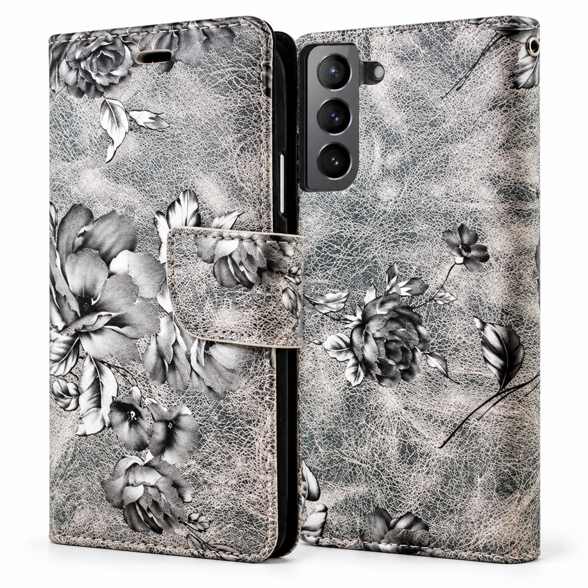 Floral Wallets for Samsung Galaxy S23 Plus - Grey