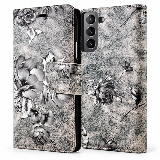 Floral Wallets for Samsung Galaxy S23 Plus - Grey