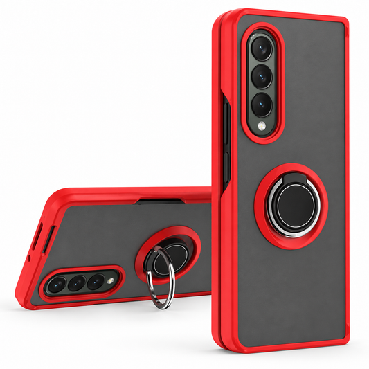 Red Samsung Galaxy Z Fold 3 phone case, Rubberized Armor Ring Case design, ring design mobile phone cover