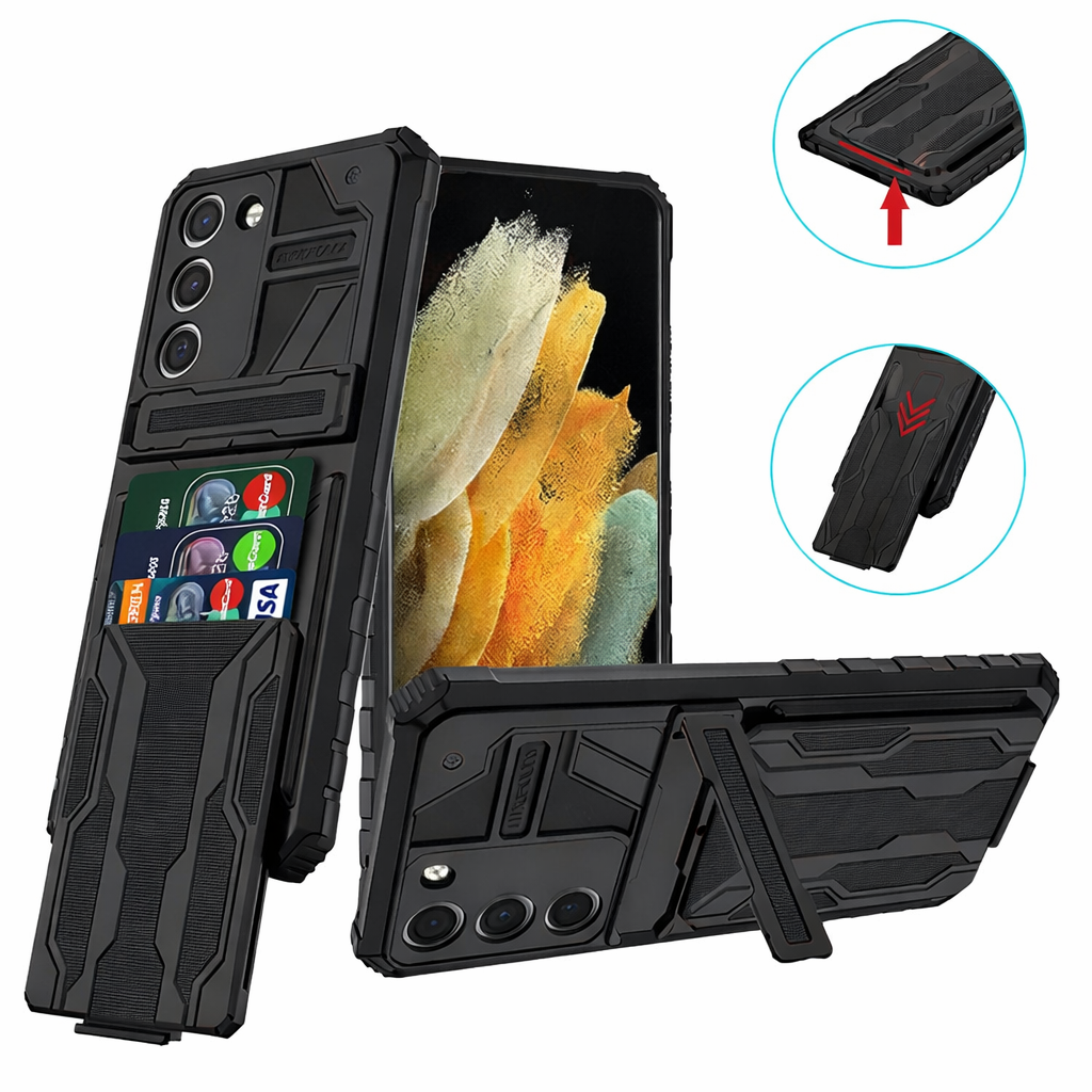 Heavy Duty Phone Case with Kickstand – Black Full Coverage Dual Layer Protective Cover