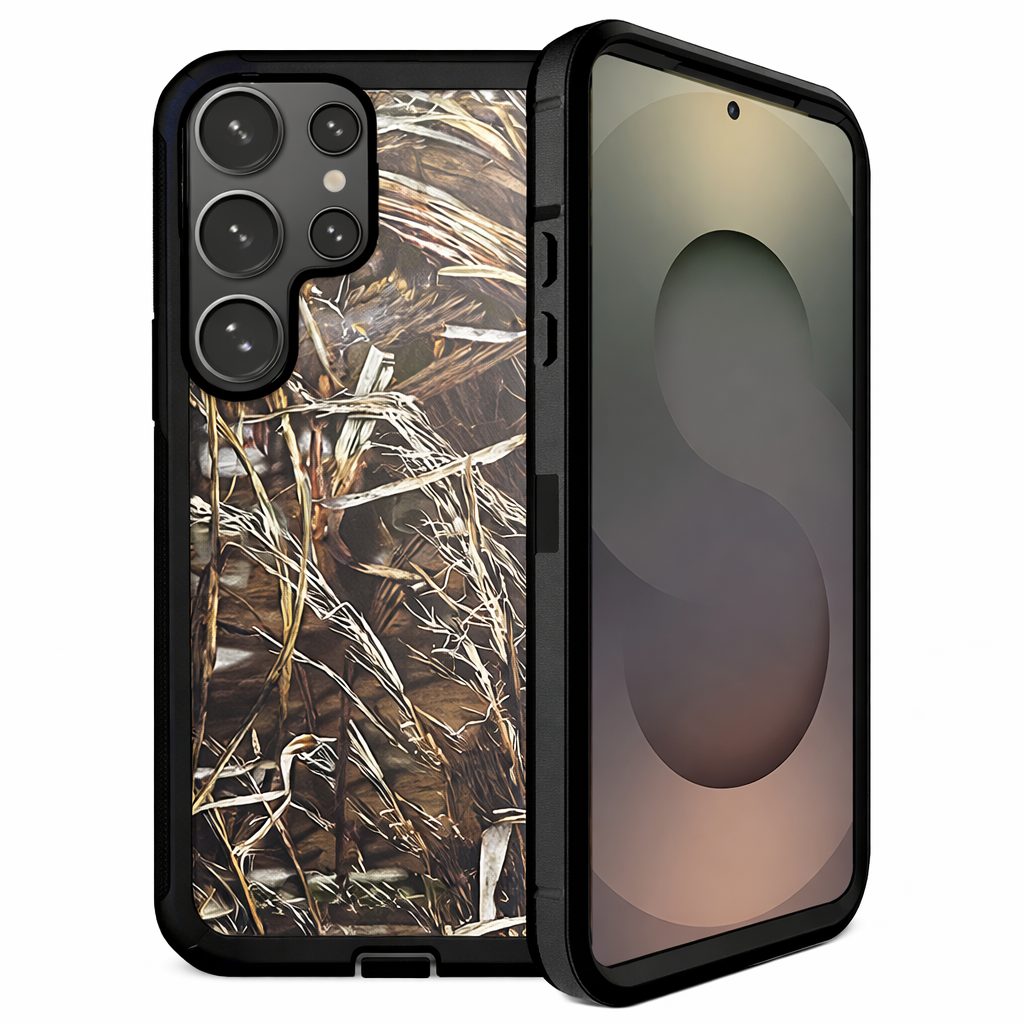 Heavy Duty Phone Case with Defender Protection – Black Camouflage Full Coverage Dual Layer Protective Cover