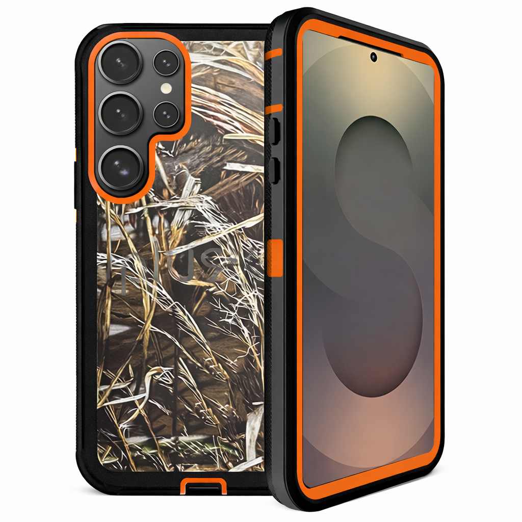 Heavy Duty Phone Case with Defender Protection – Orange Camouflage Full Coverage Dual Layer Protective Cover