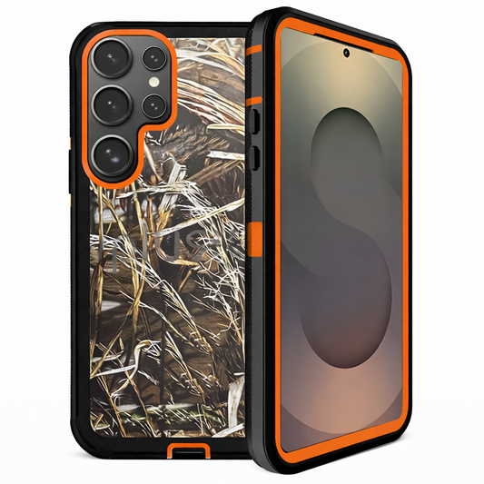 Heavy Duty Phone Case with Defender Protection – Orange Camouflage Full Coverage Dual Layer Protective Cover