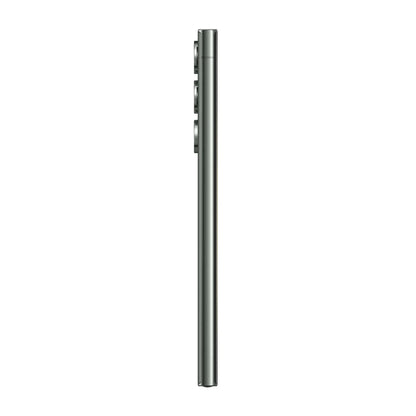 cutting edge electronics online Canada. smart tech store Canada. Premium Samsung Galaxy S23 Ultra. Gallery image 7. The product is shown from a side view, positioned vertically against a seamless white background. It features a sleek, matte grey finish with a slim profile. Three buttons are visible on the side, each with a slightly raised design. The lighting is soft, creating subtle highlights along the edges, emphasizing the product's smooth contours.
