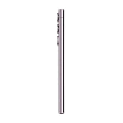 cutting edge electronics online Canada. smart tech store Canada. Premium Samsung Galaxy S23 Ultra. Gallery image 9. The product is shown from a side angle against a seamless white background, emphasizing its sleek design. It features a slim, metallic body in a soft silver hue, with a smooth finish. Three buttons are visible on the upper section, each with a subtle texture for tactile feedback. The lighting is bright and even, highlighting the product's contours without casting harsh shadows.