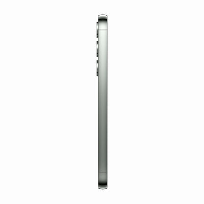smart tech store Canada. next gen electronics shop. Premium Samsung Galaxy S23. Gallery image 6. The product is shown from a side view, centered against a seamless white background. It has a sleek, matte silver finish with a slightly rounded top edge. Visible on the side are three buttons, which are metallic and positioned vertically. The lighting is soft, highlighting the smooth surface without harsh shadows. The bottom of the product tapers slightly, giving it a modern look.