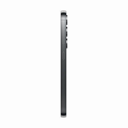 smart tech store Canada. next gen electronics shop. Premium Samsung Galaxy S23. Gallery image 9. The product is shown from a side angle against a seamless white background, emphasizing its slim profile. The body is a matte black finish, with a slight sheen on the edges. Visible features include a power button and two additional buttons, along with a camera lens and a small LED indicator near the top.