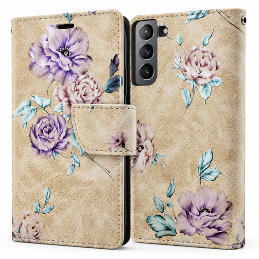 Floral Wallets for Samsung Galaxy S23 Plus - Beige