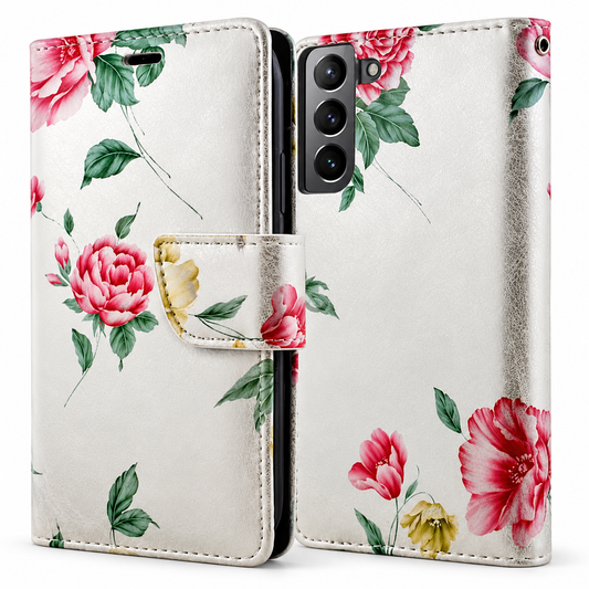 Floral Wallets for Samsung Galaxy S23 Plus - Silver