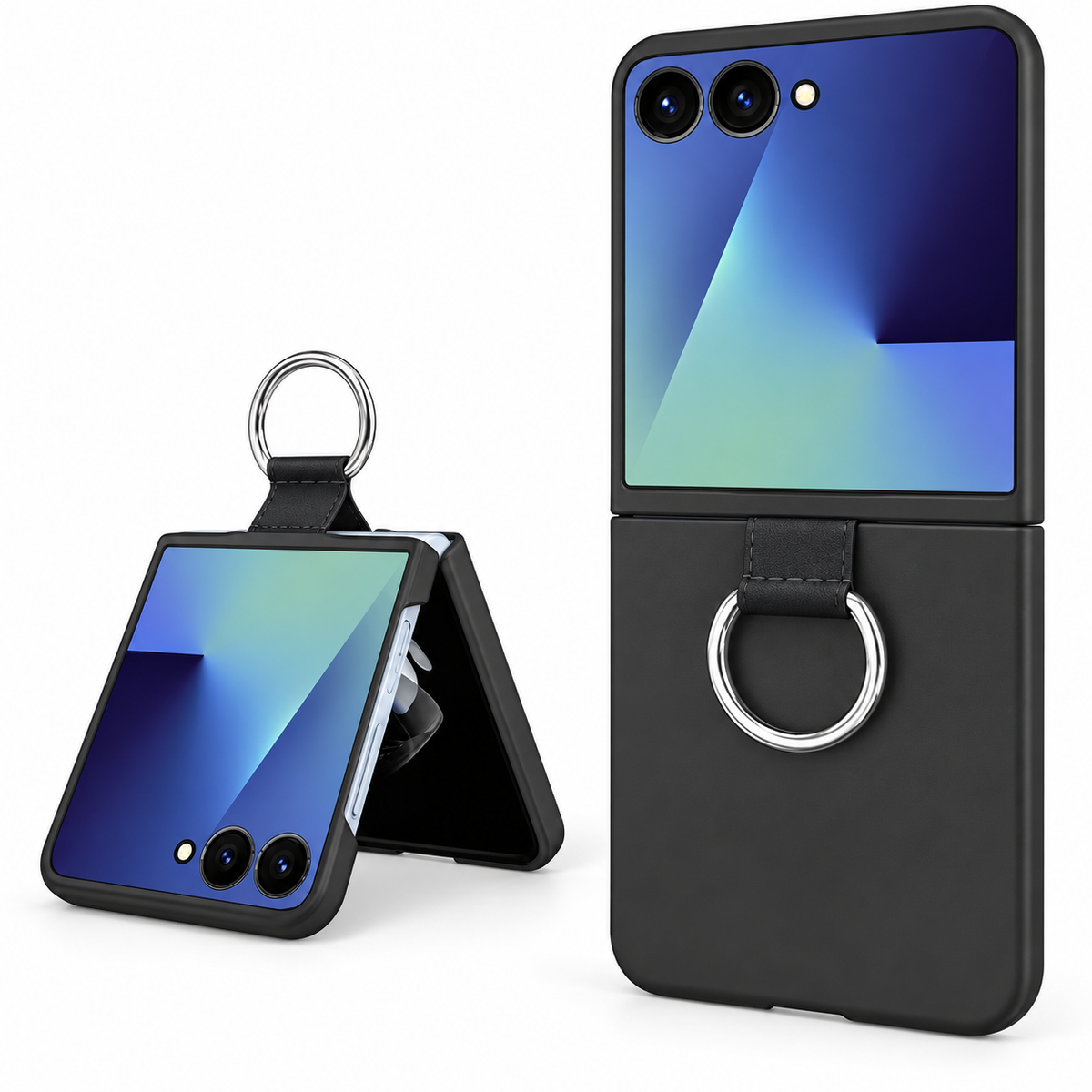 Luxury Leather Ring Case for Samsung Galaxy Z Flip 8 - Black