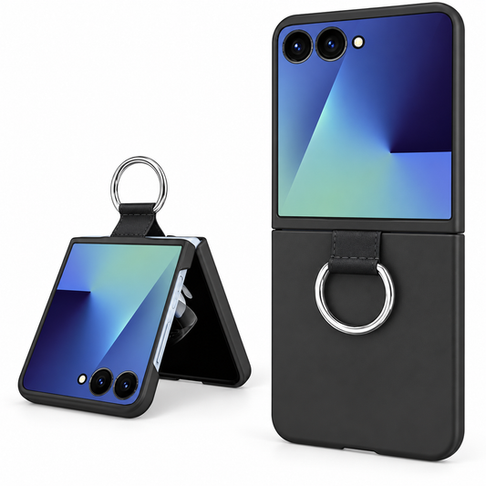 Luxury Leather Ring Case for Samsung Galaxy Z Flip 8 - Black