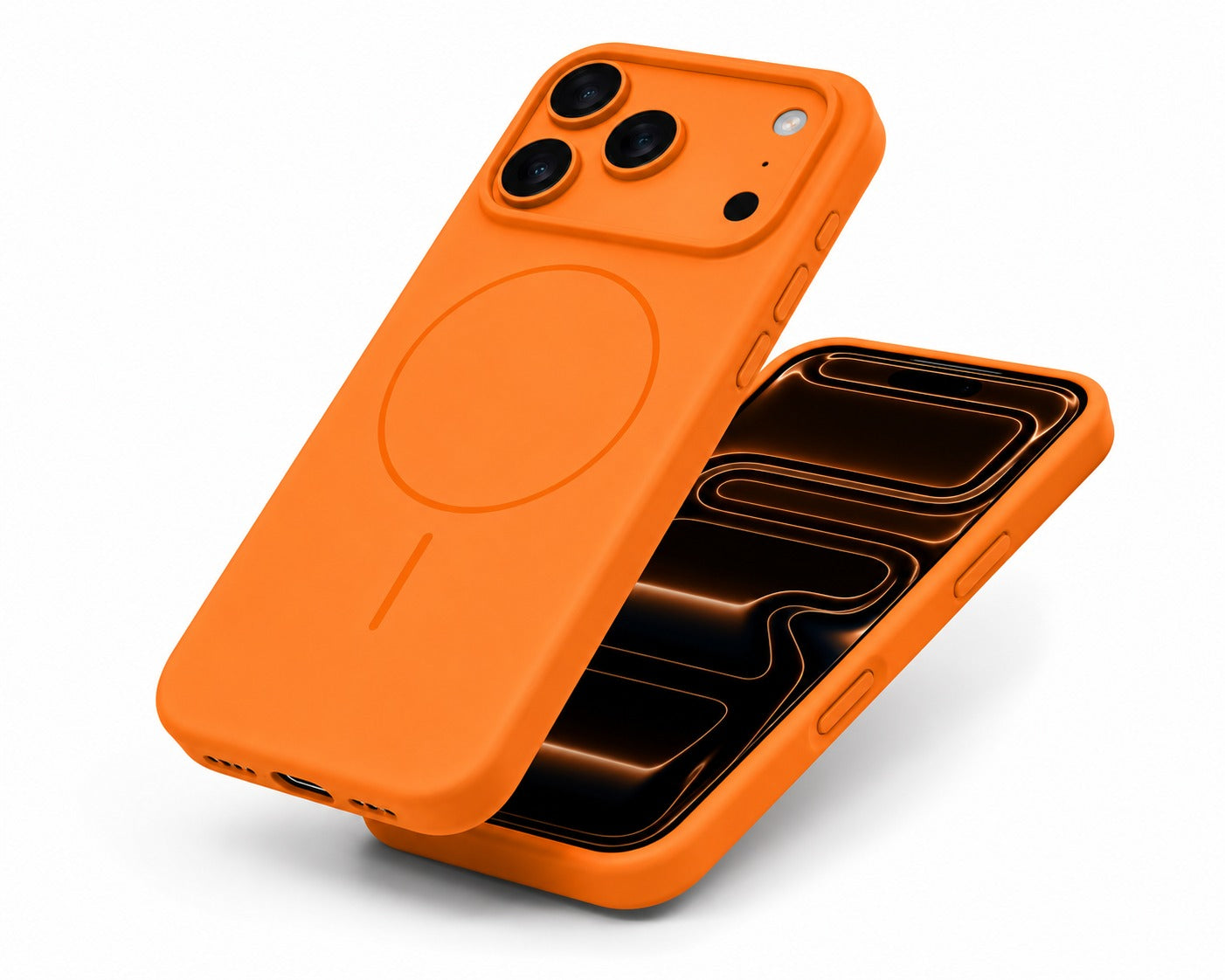 Apple iPhone 17 Pro Max Orange Silicone MagSafe Phone Case Back Design