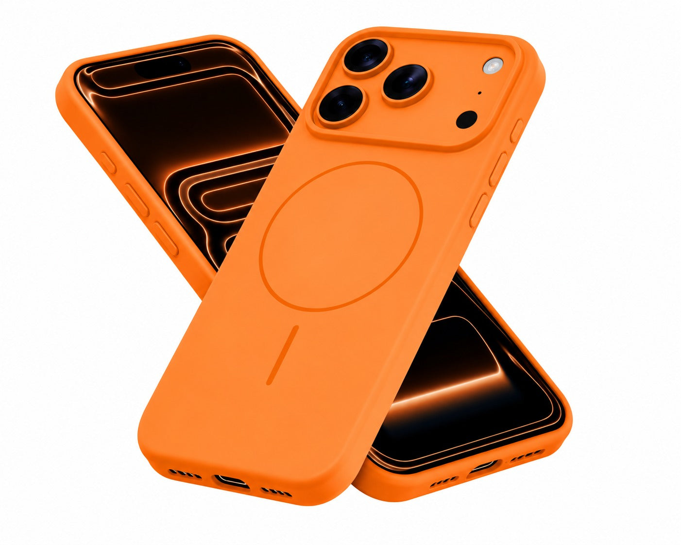 Orange MagSafe Silicone Protective Case for Apple iPhone 17 Pro Max Front View