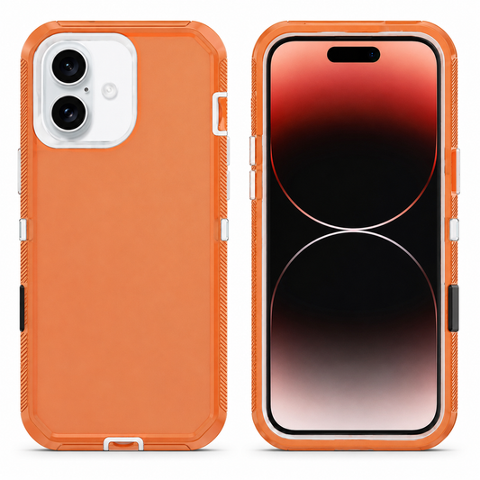 Orange triple protection case for Apple iPhone 17 back view
