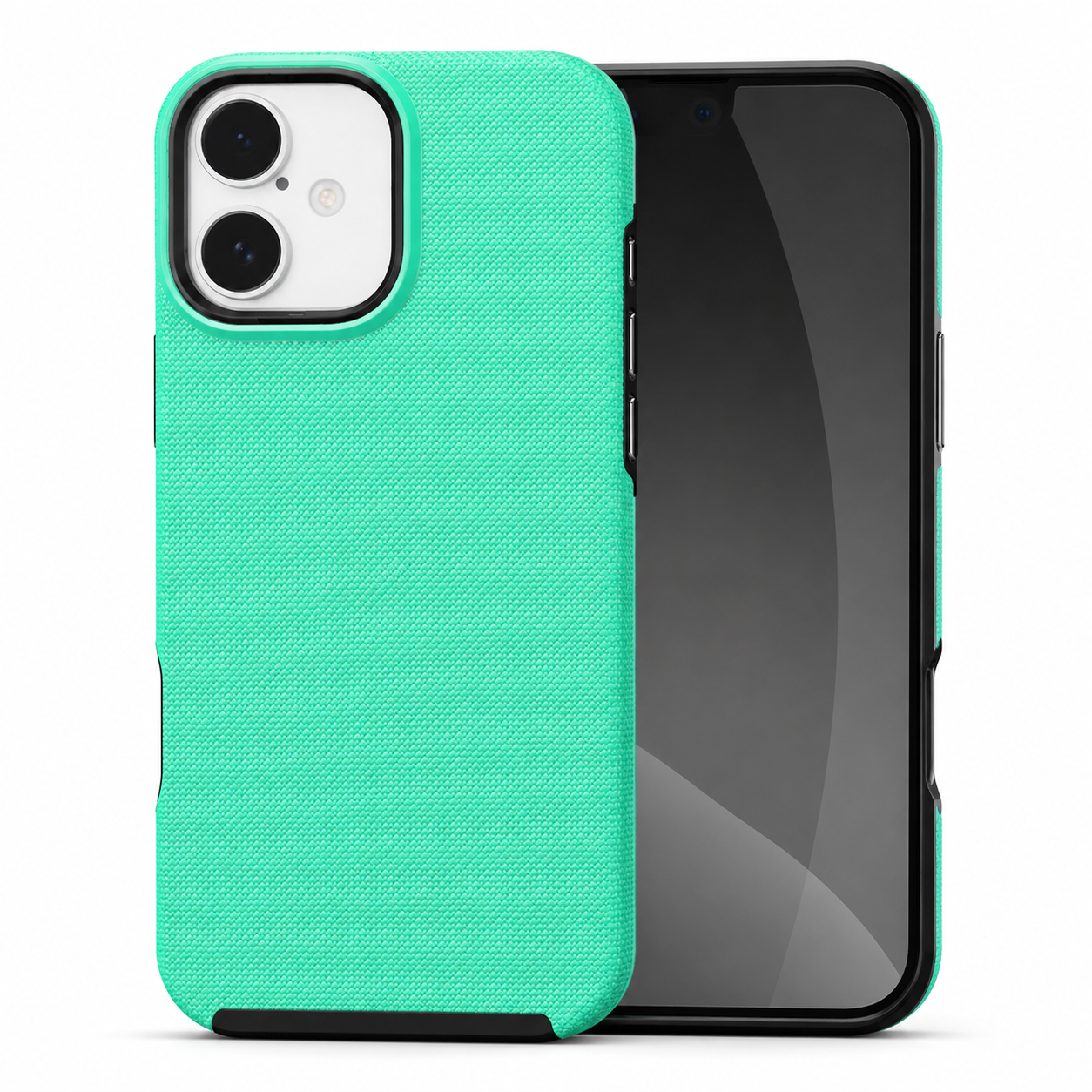 Teal dotted protective case for Apple iPhone 16 back view