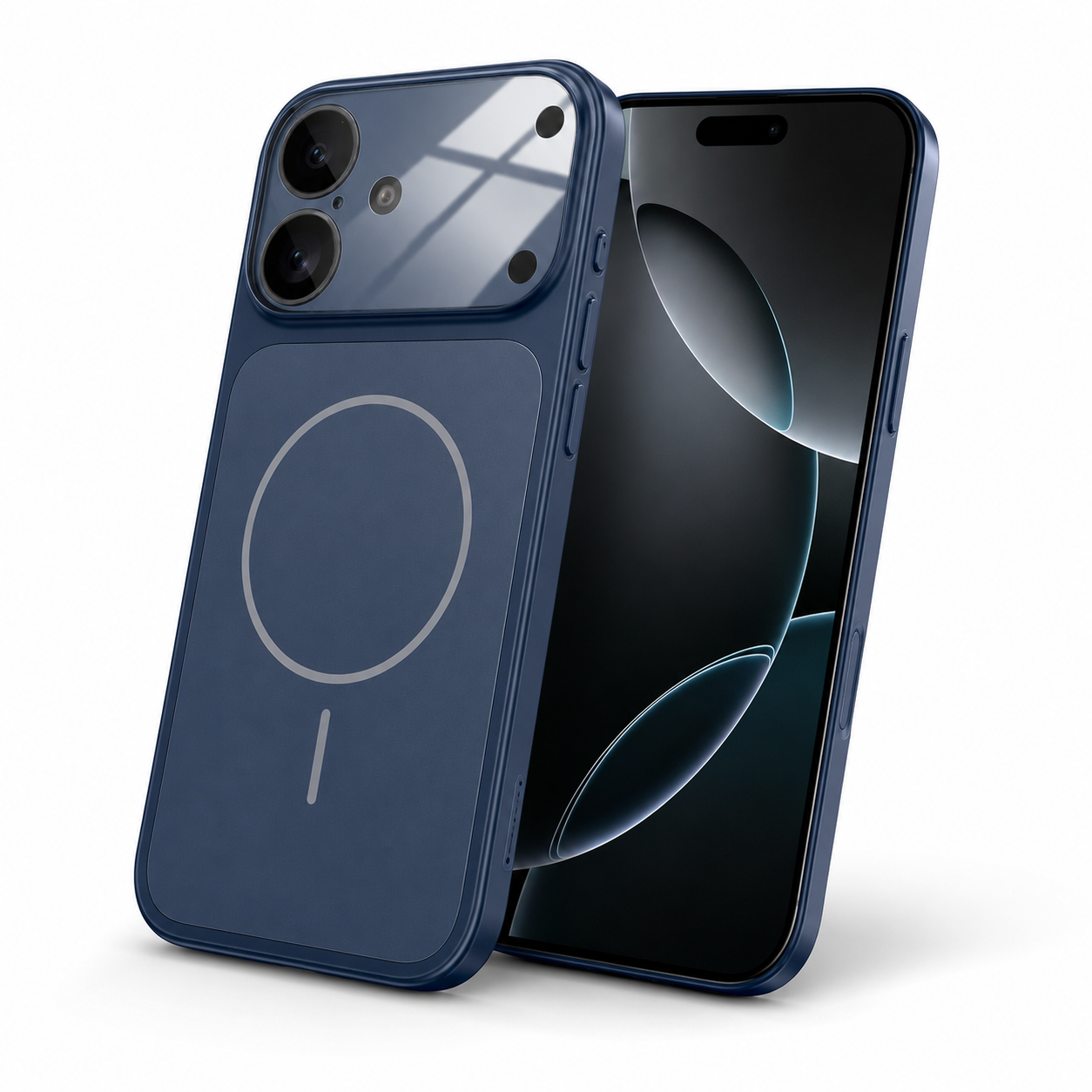 Premium Navy iPhone 16 Protective Phone Case with AG Glass Back and MagSafe