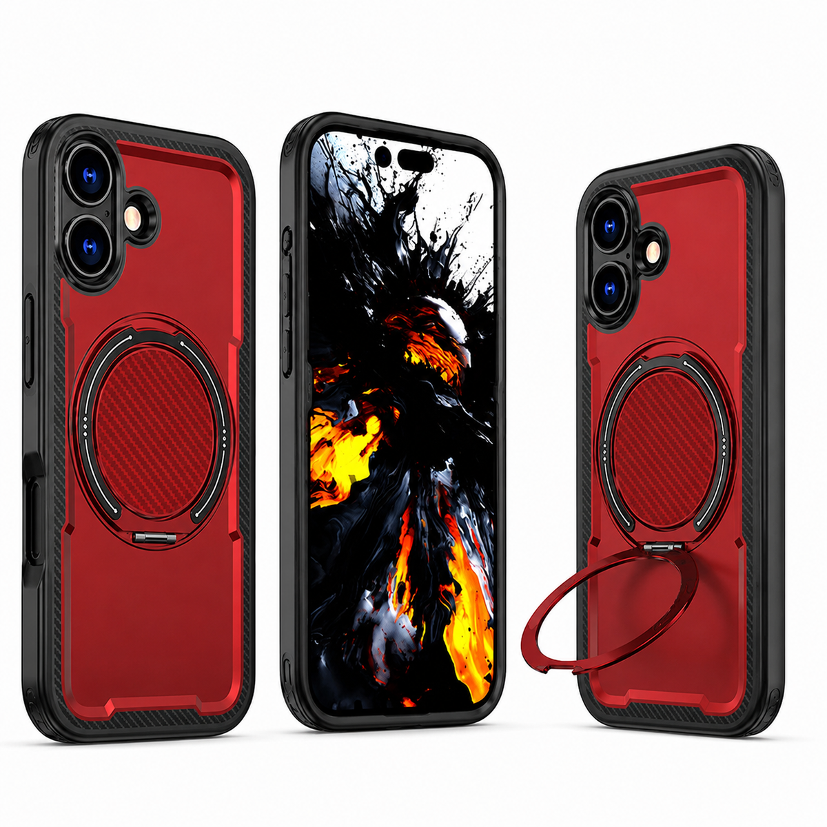 MagSafe Covert Case for Apple iPhone 16 Red Shockproof Phone Case with Ring Stand