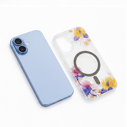 Luxury Yellow Floral iPhone 17 Case – Frosted Transparent Protective Phone Cover