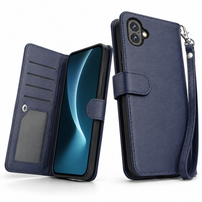 Detachable bifold card holder case for iPhone 17 in navy